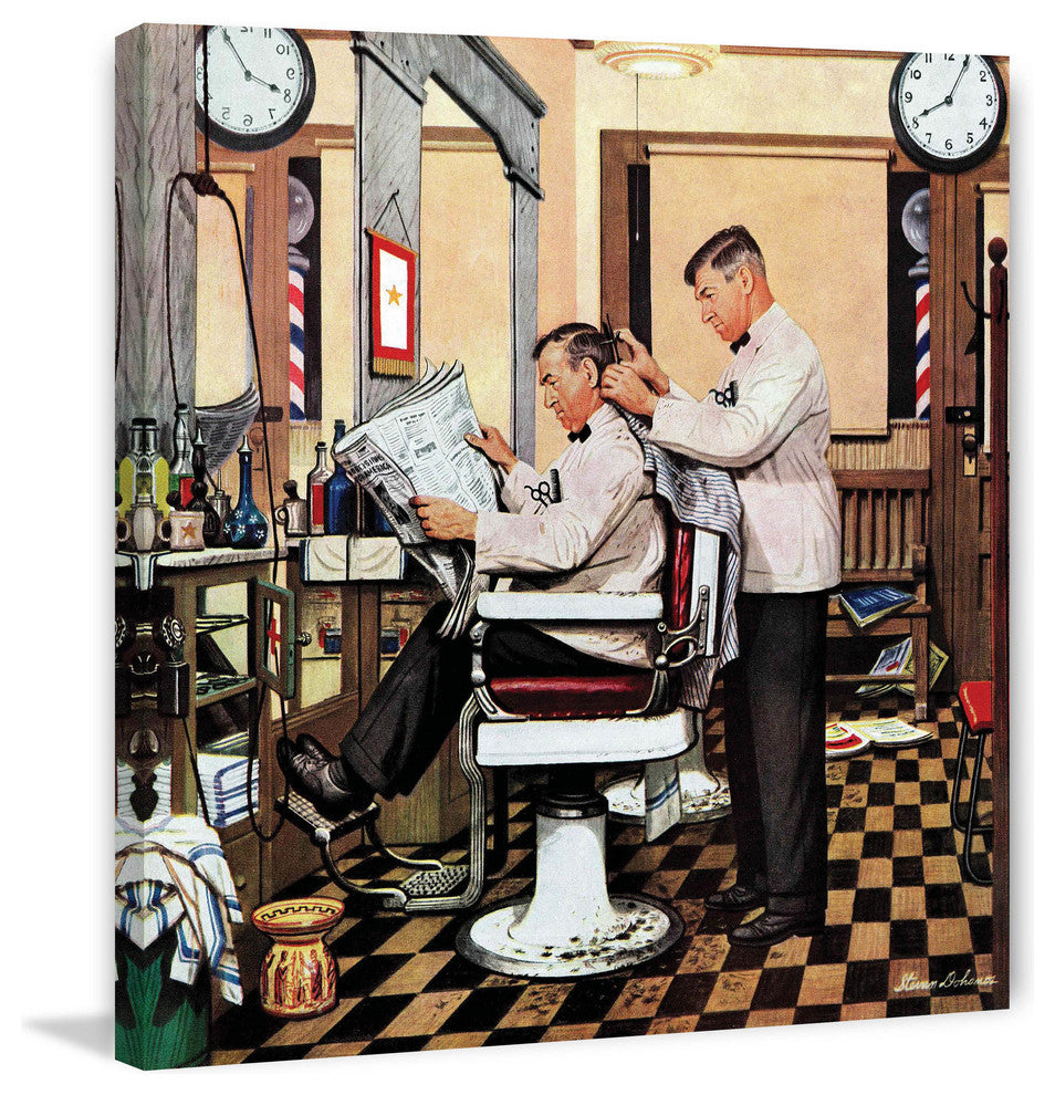 "Barber Getting Haircut" Art Print, 45x45 cm