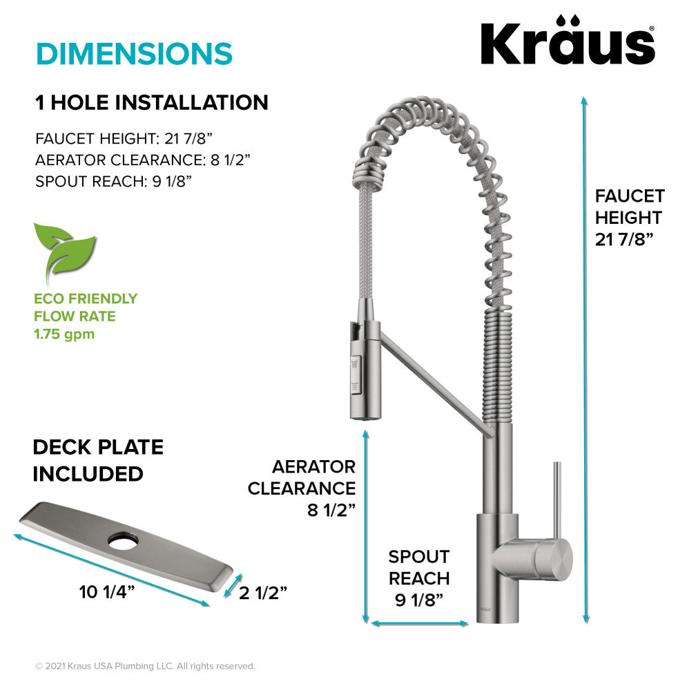 Oletto Commercial Pull-Down 1-Hole Kitchen Faucet, SFS Steel