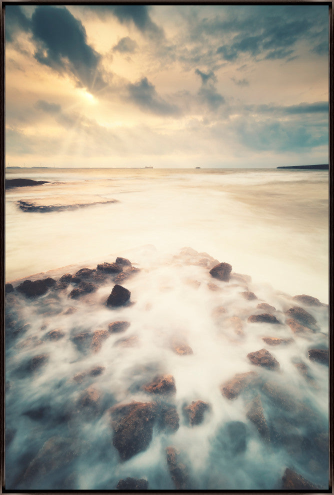 30x45 Silky Sunset, Framed Artwork, Espresso