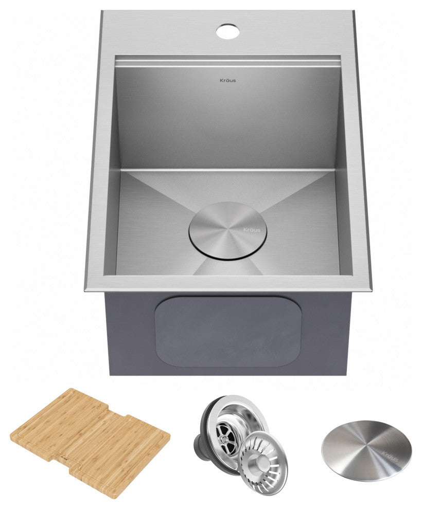Kraus KWT311-15 Kore 15" Drop In Single Basin Stainless Steel Bar - Stainless