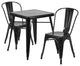 Metal Indoor-Outdoor Table Set With 2 Stack Chairs, Black, 27.75"x27.75"x29"