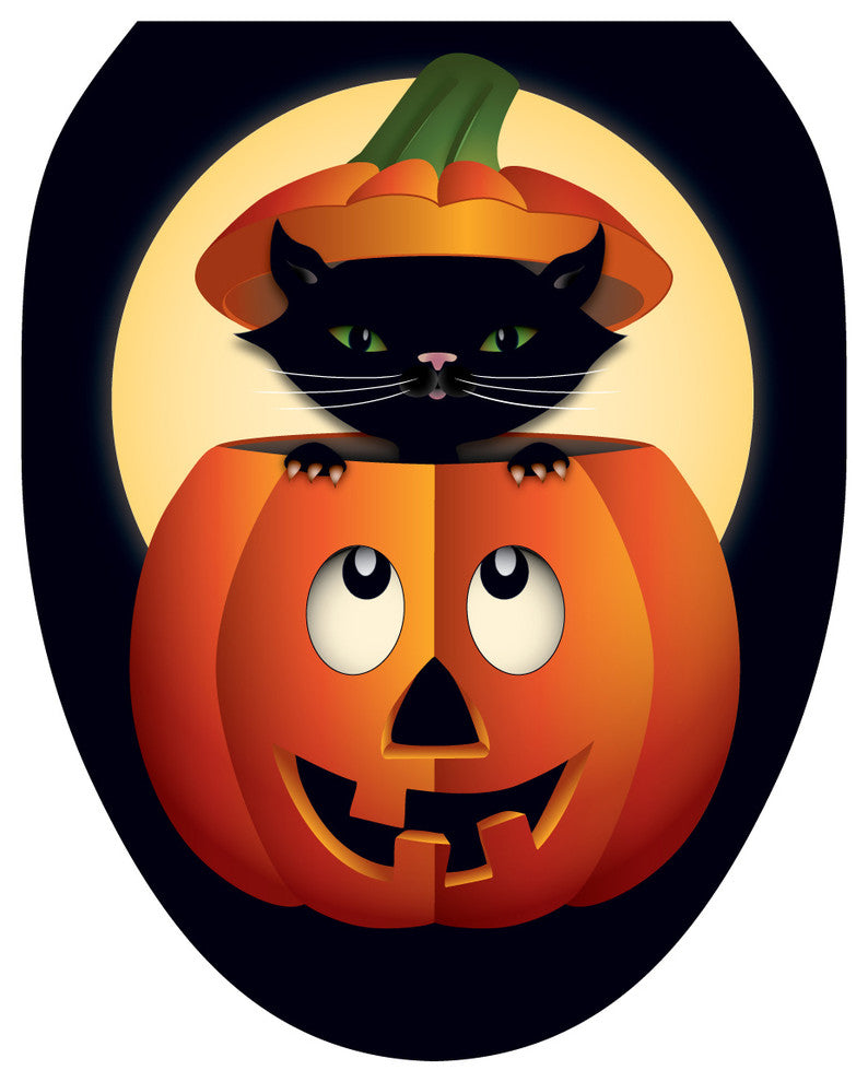 Peek-a-boo Kitty Toilet Tattoos Seat Cover, Vinyl Lid Decal, Halloween Bathroom, Elongated