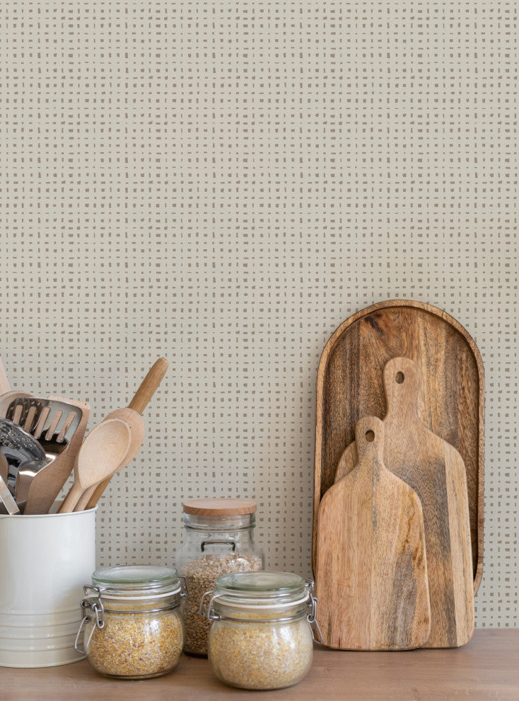 Burlap Hash Pattern Peel and Stick Vinyl Wallpaper, Desert Taupe, 24"w X 108"h
