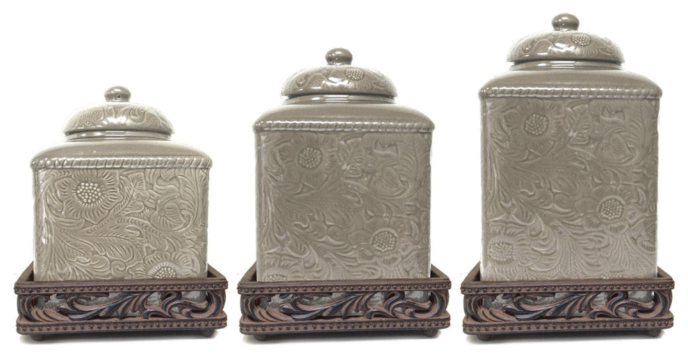 Savannah Canister and Base Set, Taupe, 6 Piece
