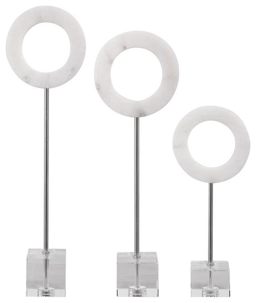 Uttermost Coin Toss Marble Crystal and Iron Rings in White (Set of 3)