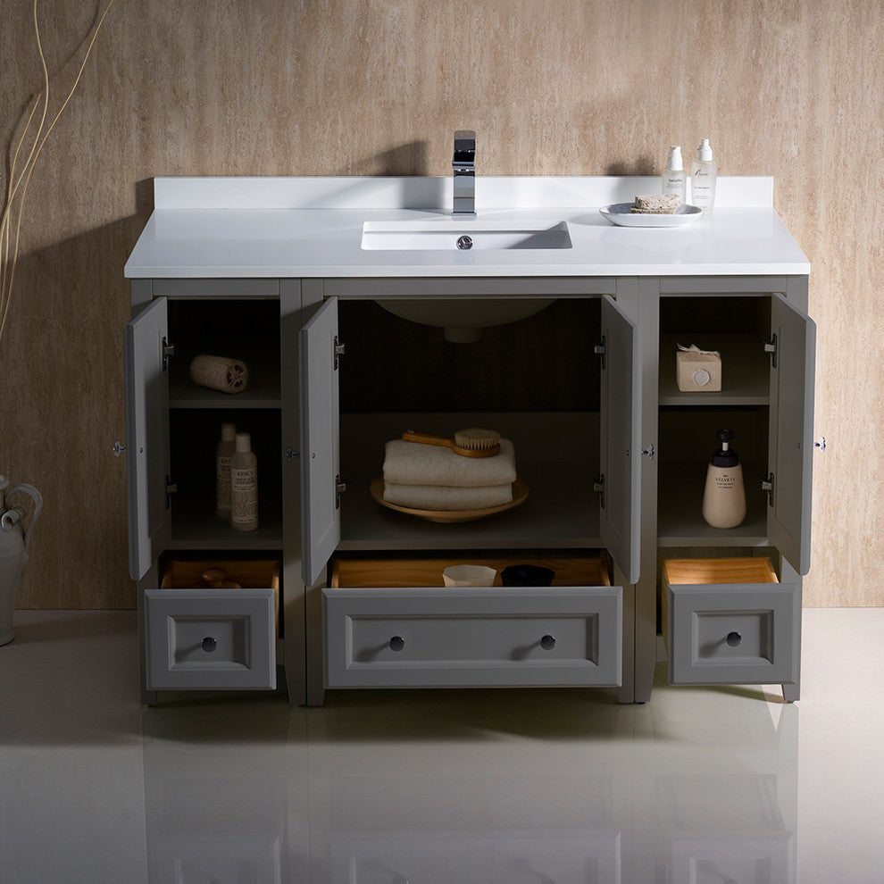 Oxford Traditional Bathroom Cabinets With Top and Sink, Gray, 48"