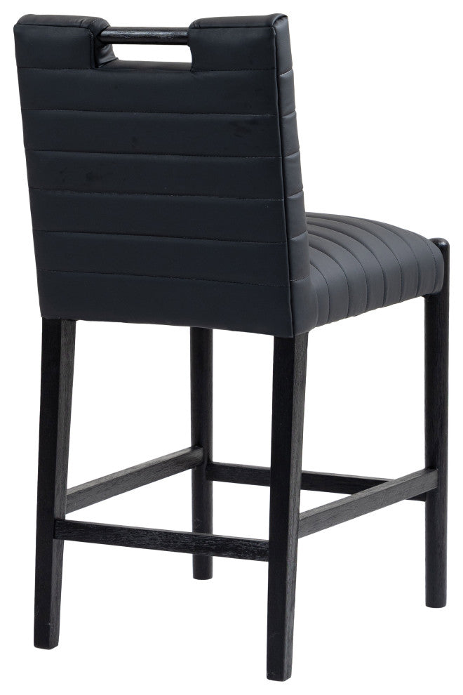 Aimee Upholstered Counter Stool, Black, Vegan Leather, Black Finish