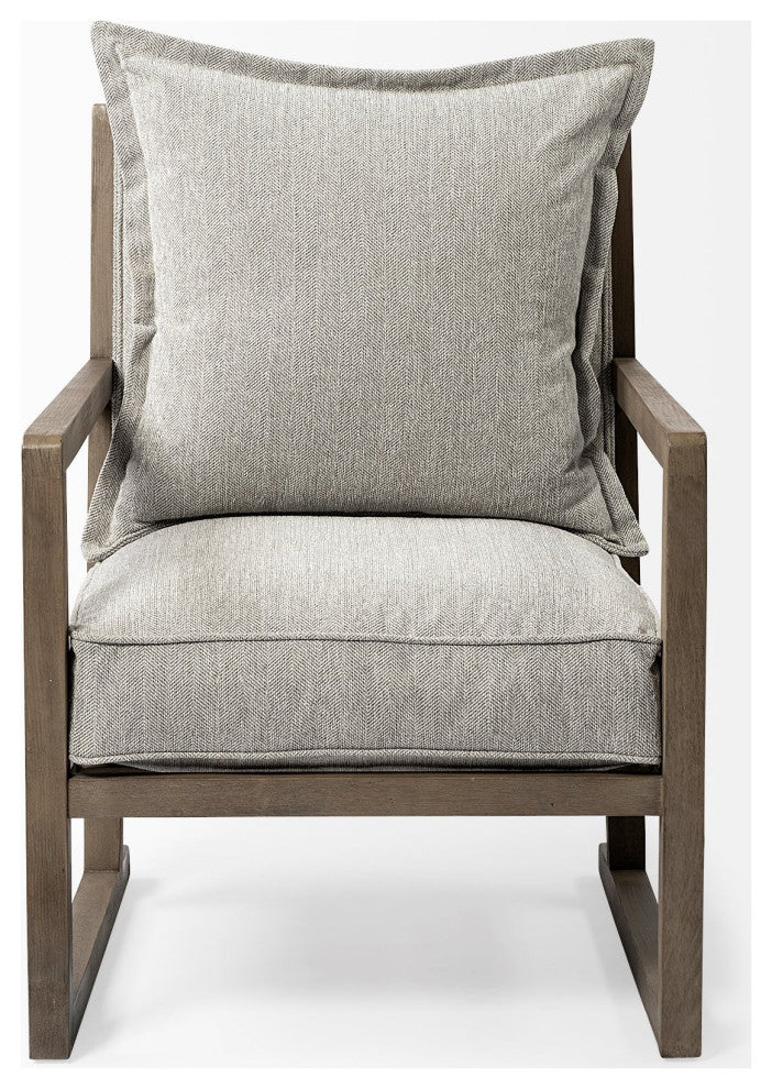 Wooden Accent Chair With Ash Gray Cushions