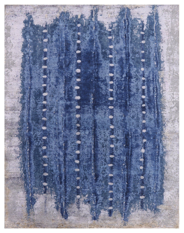 Abstract Hand-Knotted Wool and Silk Rug 7' 10" X 10' 1" Q9054