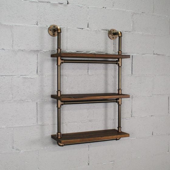 Juneau 30" 3-Tier Wall Mounted Bookcase, Rustic Bronze/Light Brown Wood