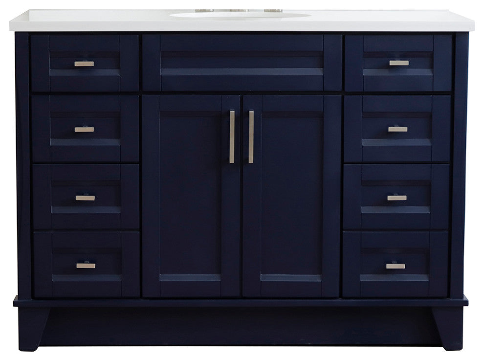 49" Single Sink Vanity, Blue Finish With Engineered Stone Top And Oval Sink