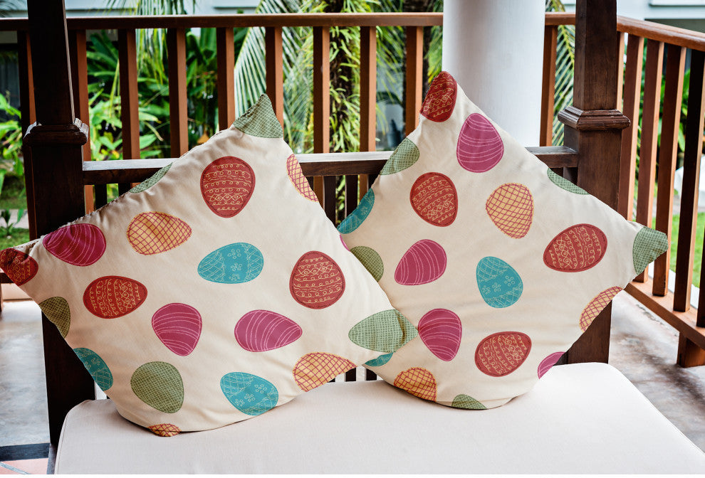 Egg Hunt Easter Indoor/Outdoor Throw Pillow, Whisper White, 18x18"