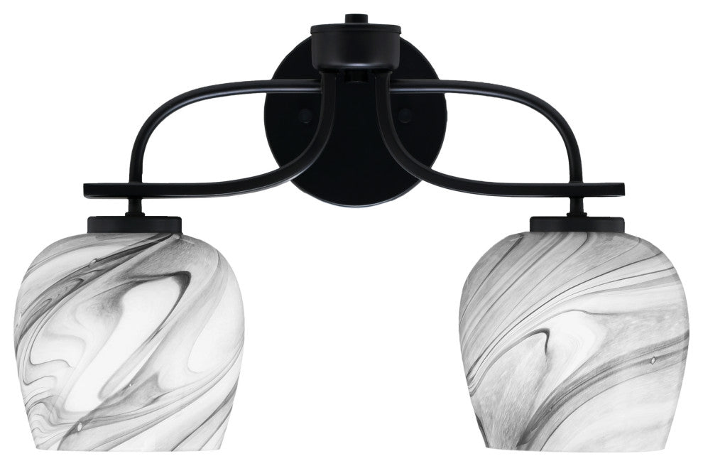 Cavella 2 Light Bath Bar In Matte Black Finish, 6" Onyx Swirl Glass