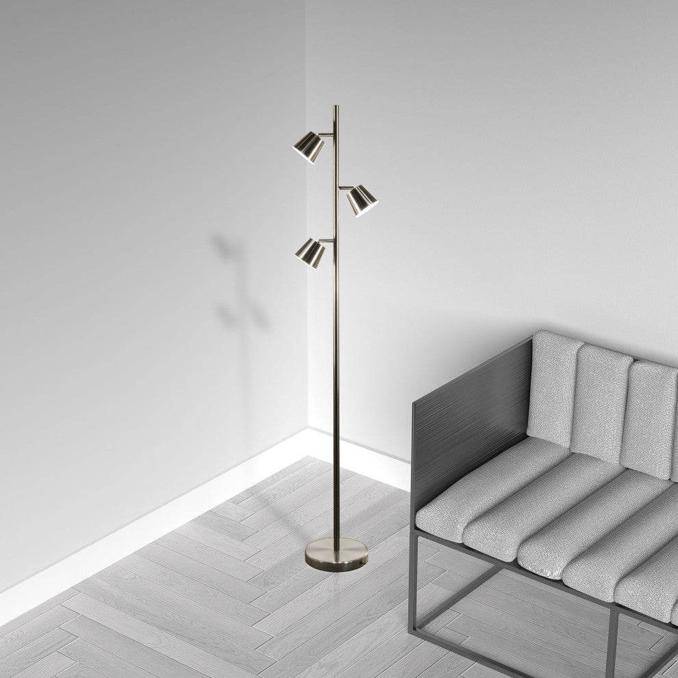 Kylo 3-Light LED Floor Lamp, Satin Chrome