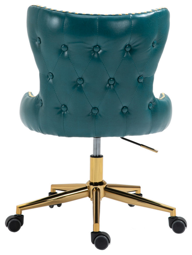 Hendrix Swivel and Adjustable Vegan Leather Office Chair, Blue, Rich Gold Base