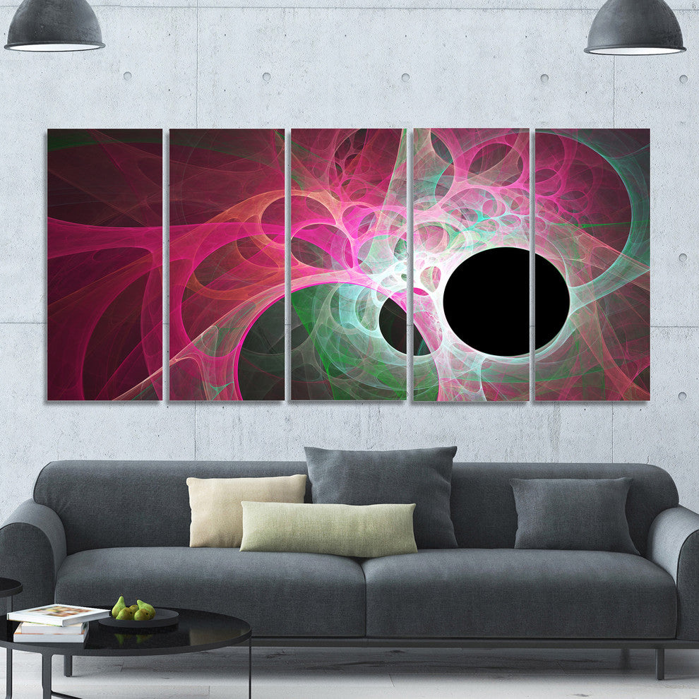 Pink Fractal Angel Wings, Abstract Wall Art Canvas, 60"x28", 5 Panels
