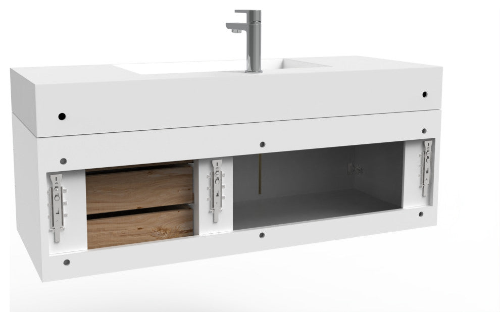 CastelloUSA Amazon 48" Wall Mounted Vanity Set, White, White Top, Gold Handles