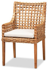 Saoka Modern Natural Brown Finished Wood and Rattan Dining Chair