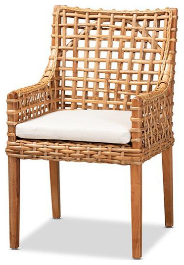 Saoka Modern Natural Brown Finished Wood and Rattan Dining Chair