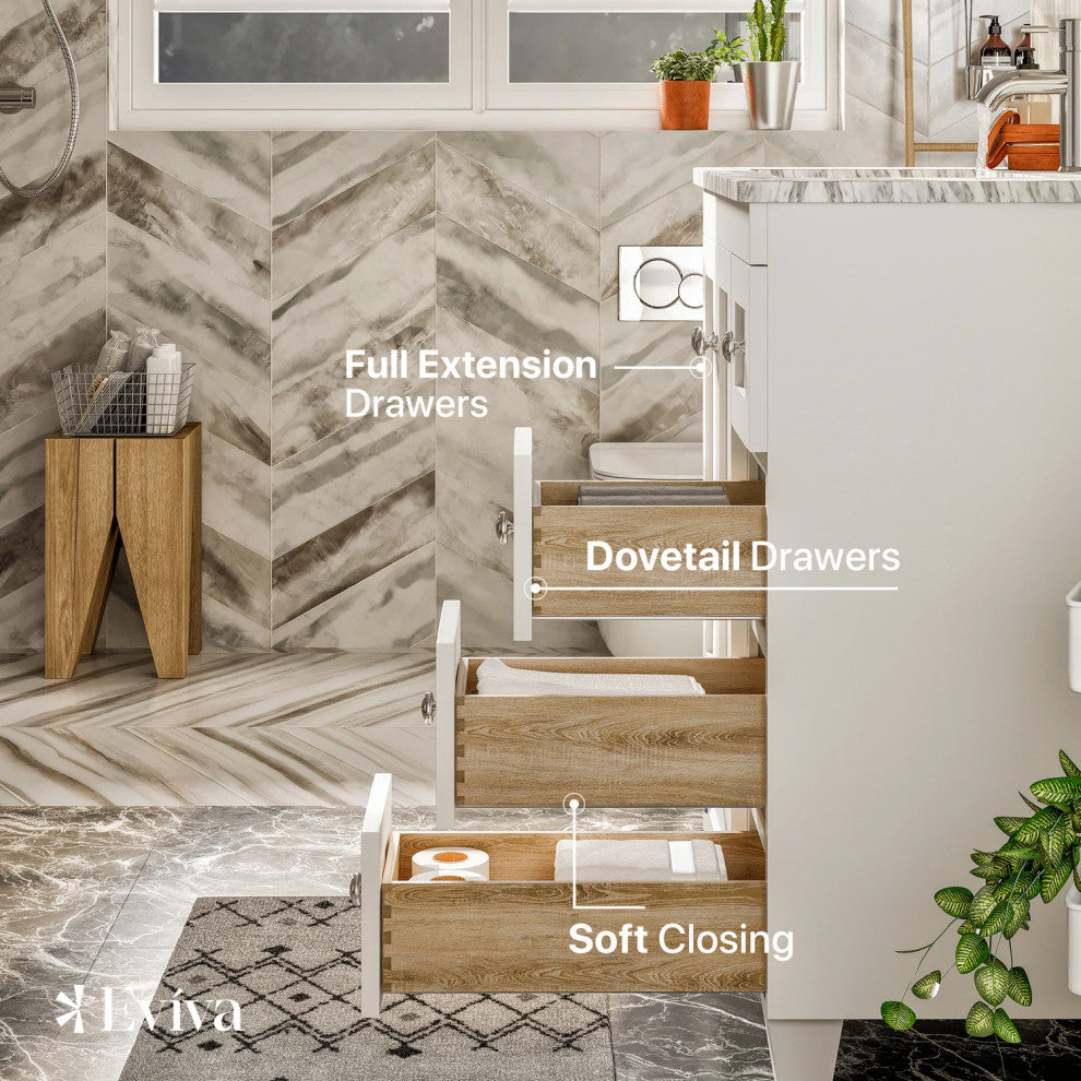 Eviva Happy 24" x 18" White Bathroom Vanity With Carrara Quartz Top