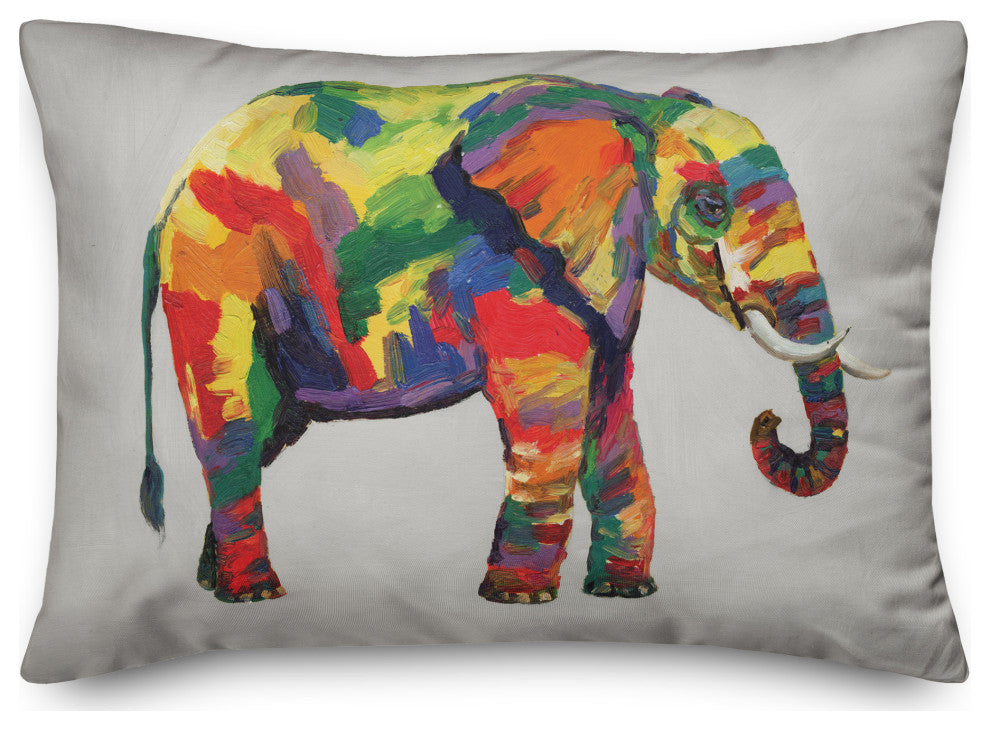 Bright Elephant on White 14x20 Indoor/Outdoor Pillow