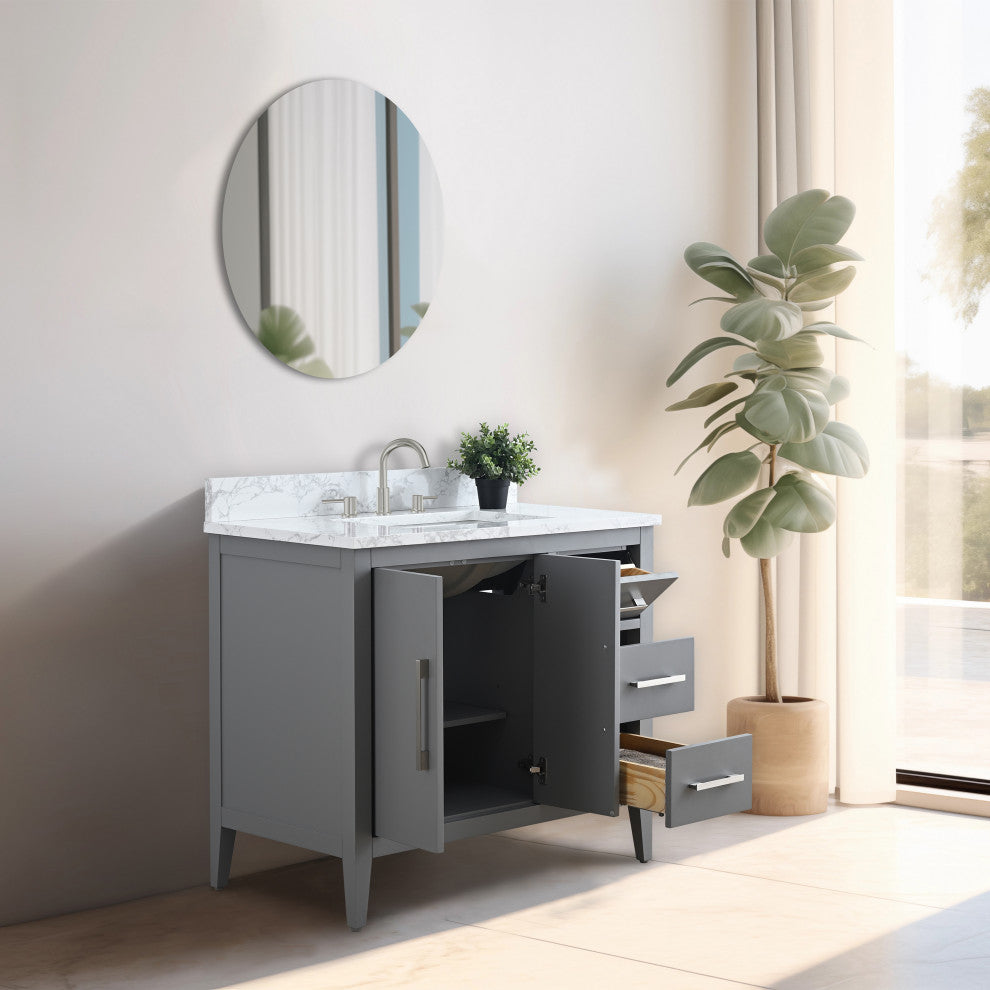 Vanity Art Bathroom Vanity With Sink, Cashmere Gray, 36", Single Sink, Brushed Nickel