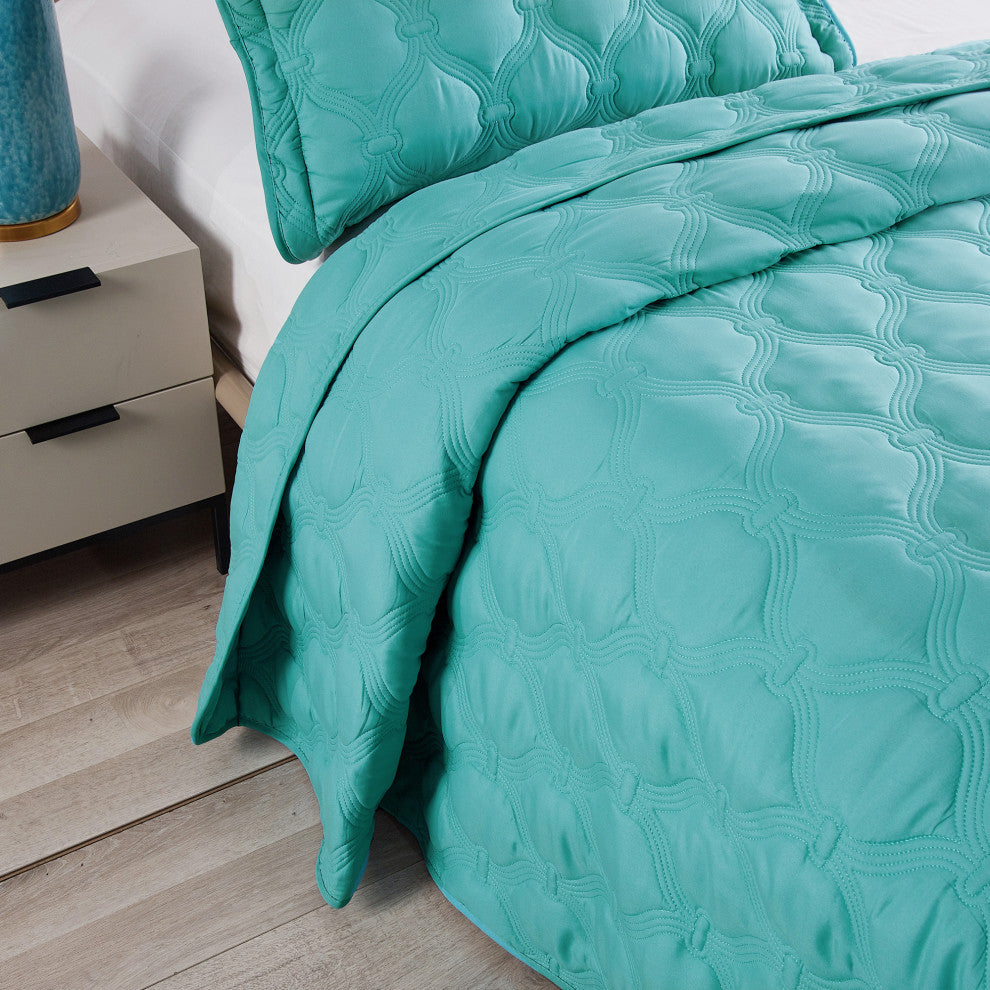 Bradly Down Alternative Quilted Bed Spread Set, Teal, Queen