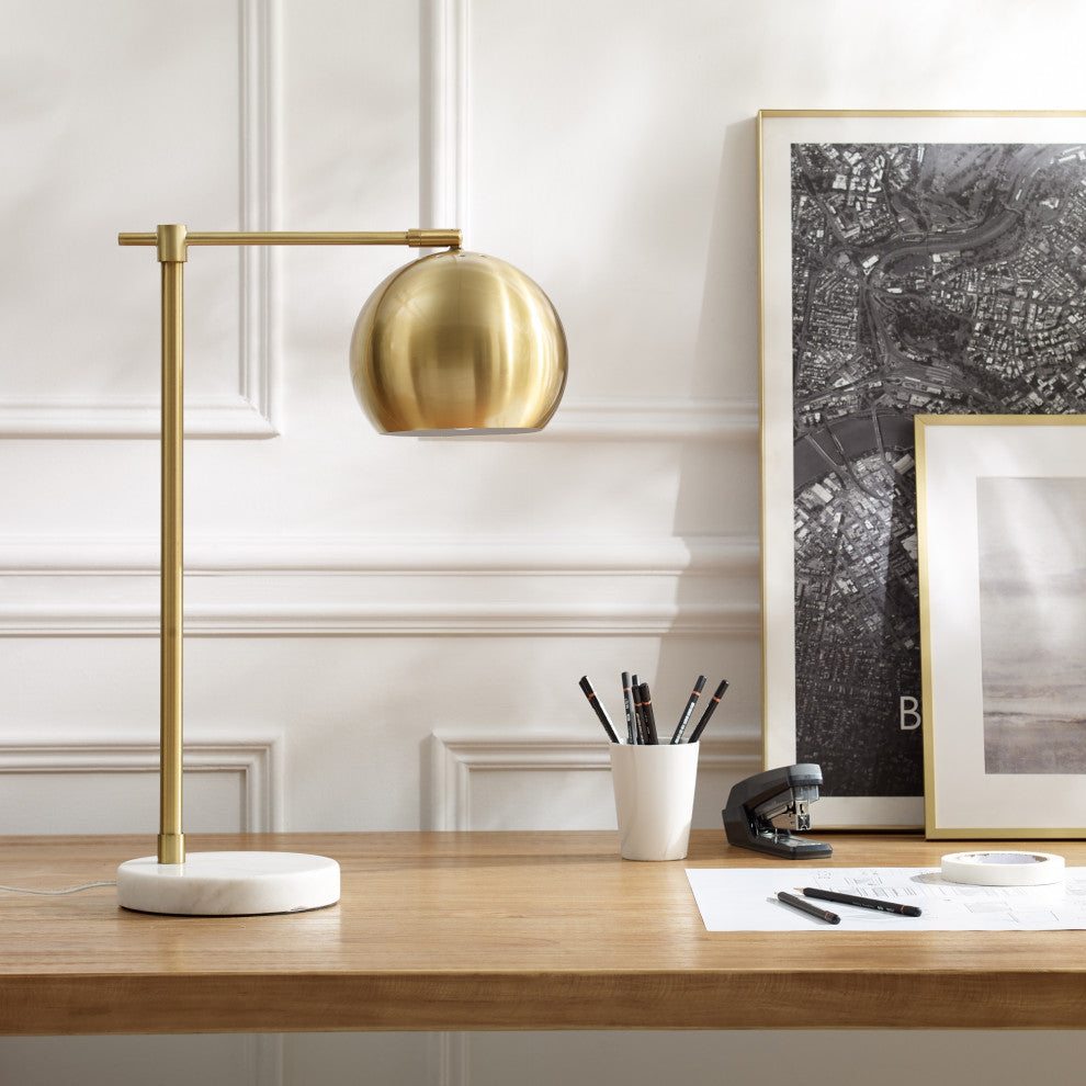 Inspired Home Emmalin Table Lamp, Marble Stone Base, Brass