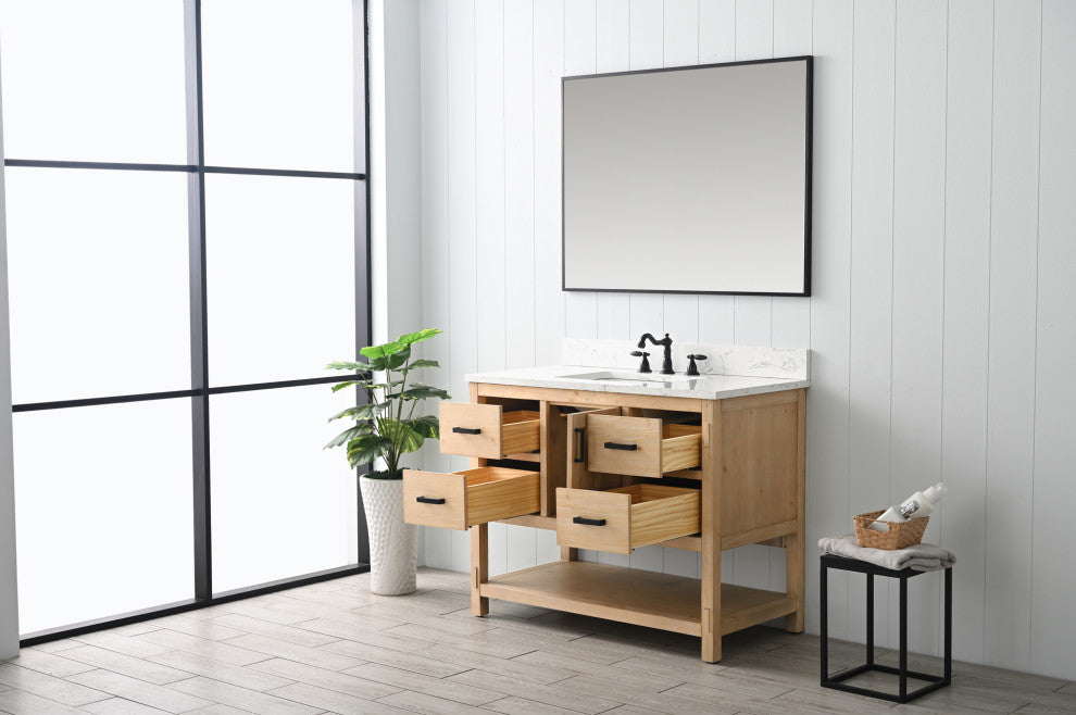 Harvey Farmhouse Bathroom Sink Vanity - Teak White, 42"
