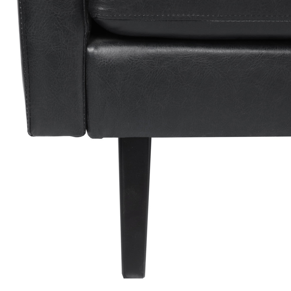 Dowd Mid Century Modern Faux Leather 3 Seater Sofa, Midnight Black/Dark Brown