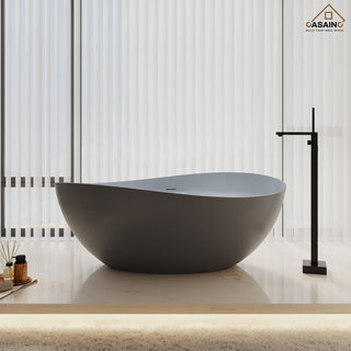 63in Solid Surface Freestanding Bathtub in Matte White, Matte Grey