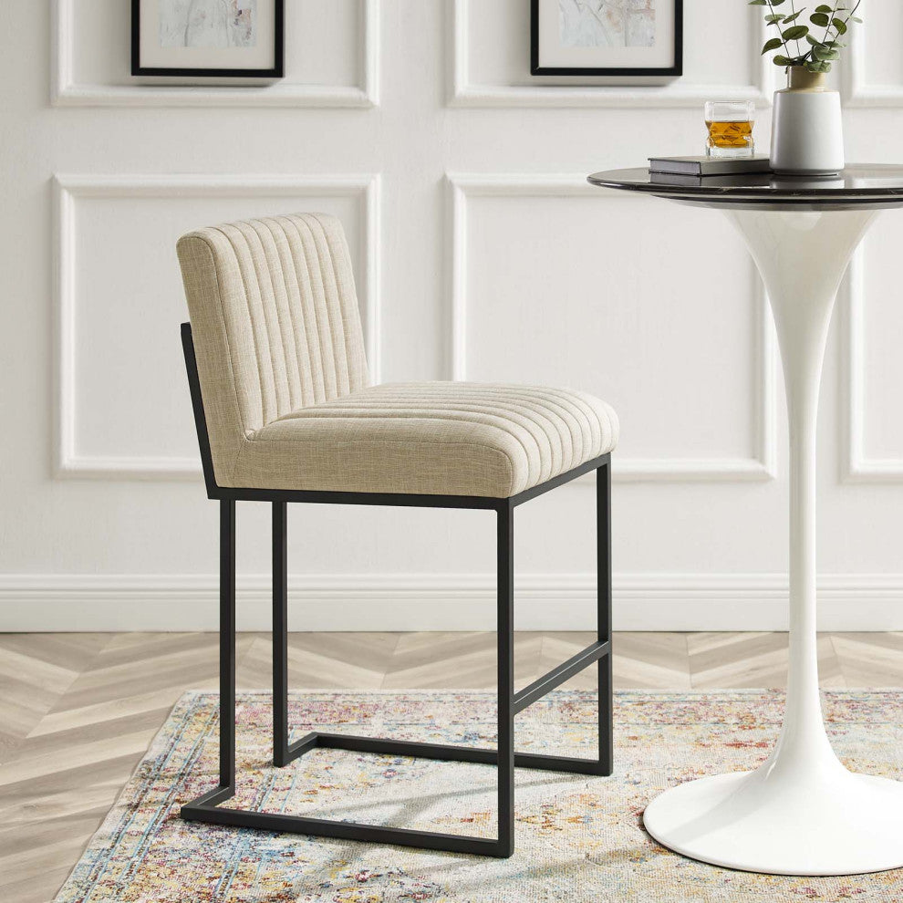 Tufted Counter Stool Chair, Set of 2, Fabric, Metal, Beige, Modern, Bar Pub