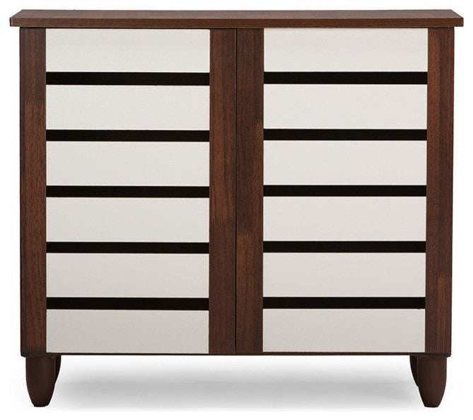Gisela Oak and White 2-Tone Shoe Cabinet With 2 Doors