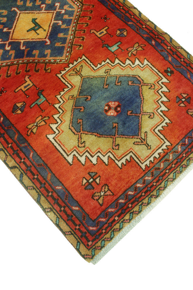 Fine Vintage Distressed Essie Rust/Blue Runner, 3'4x9'8