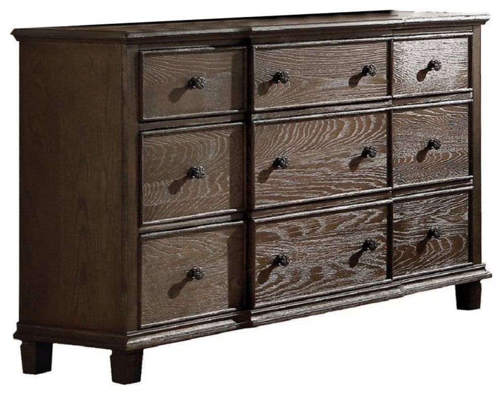 9 Drawers Weathered Oak Dresser