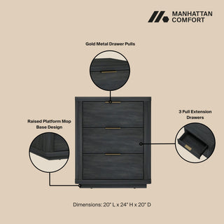 Manhattan Comfort Evelyn Nightstand, Charcoal Gray, Single