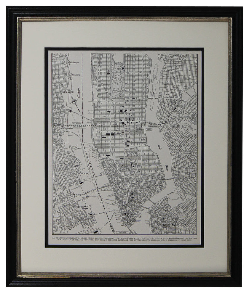 Vintage Lower Manhattan, NYC Map, Framed Original New York City Map-Authentic