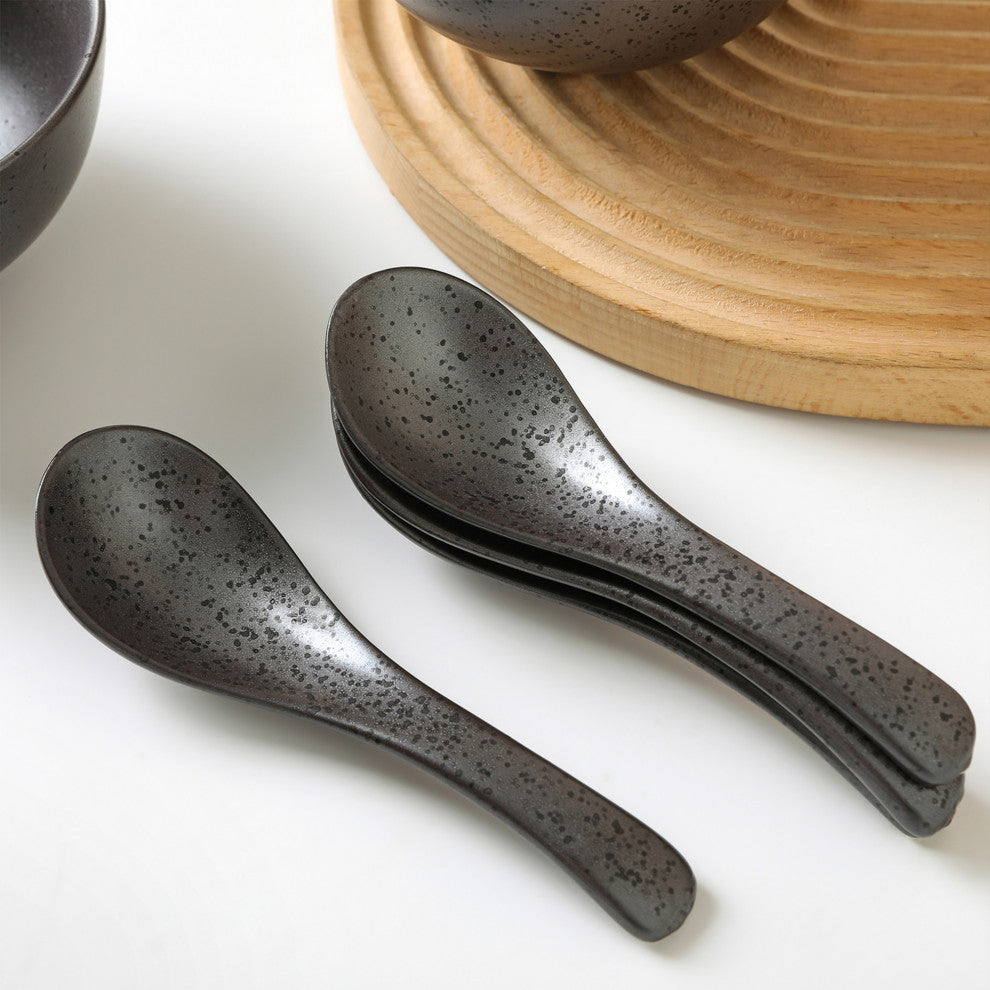 8-Piece Stone Lain Valencia Porcelain Serving Bowl and Spoon Set, Metallic Gray