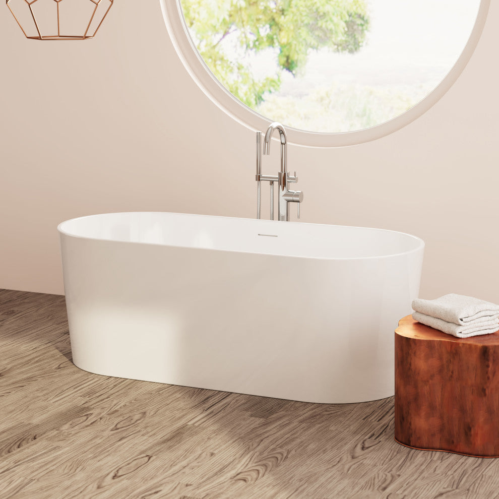 Perlato Andorra Freestanding Soaking Tub, White, 67"