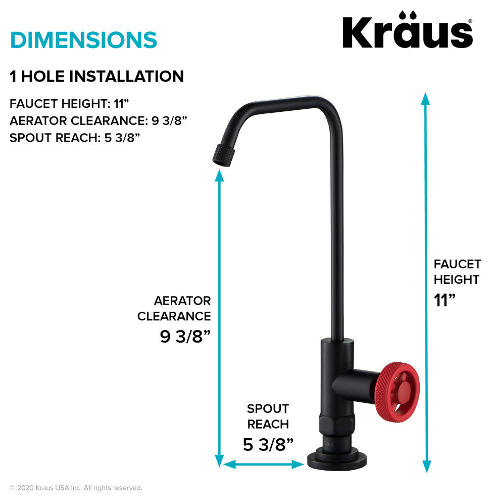 Purita Drinking Water Dispenser Beverage Kitchen Faucet, Matte Black/ Red