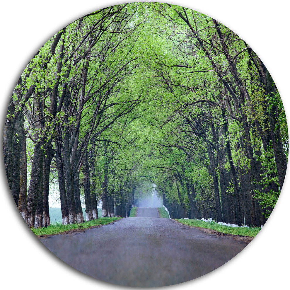 Arched Trees Over Country Road, Landscape Round Metal Wall Art, 23"