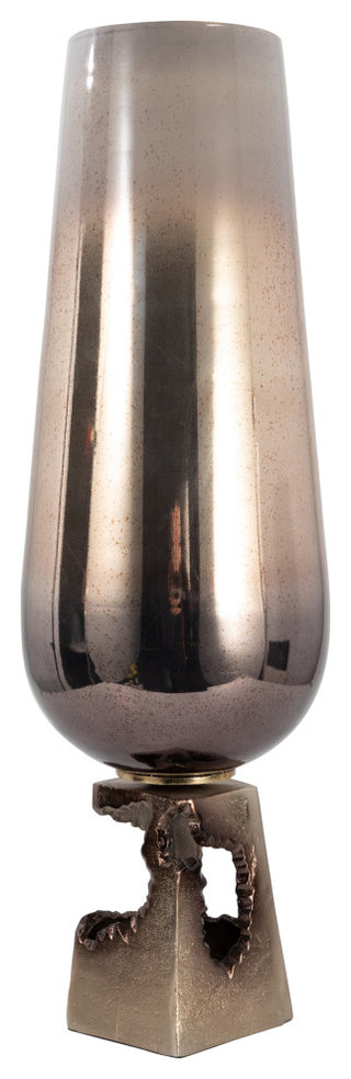 Glass, 26"H Vase, Metal Base, Champagne