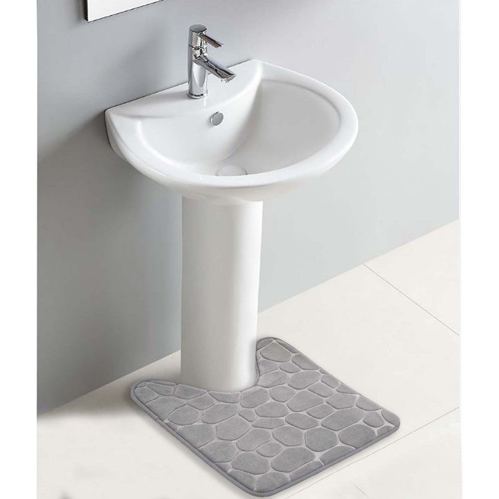 Bath Rug Memory Foam Mat 3D Pebble, Light Gray, Contour Rug 20"x20"