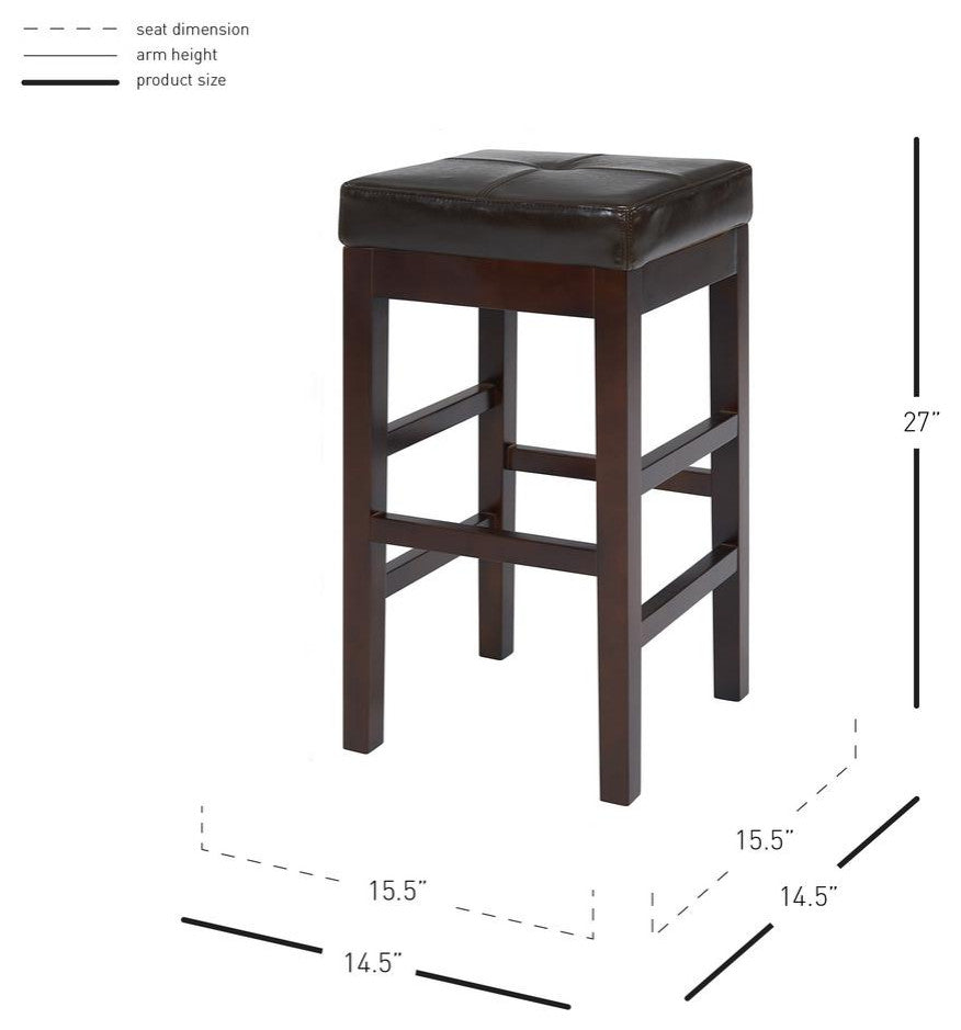 New Pacific Direct Valencia 27.5" Split Leather Backless Counter Stool in Black