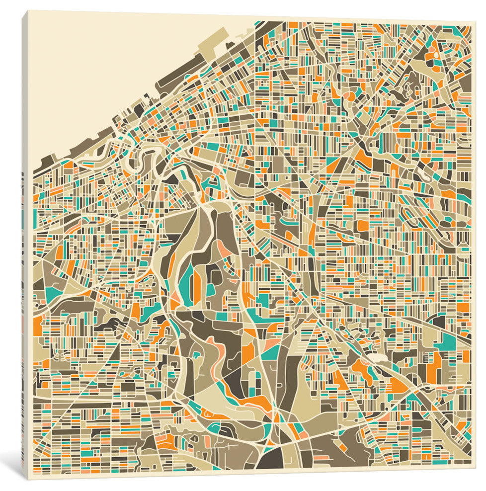 "Abstract City Map of Cleveland" by Jazzberry Blue, 26x26x1.5