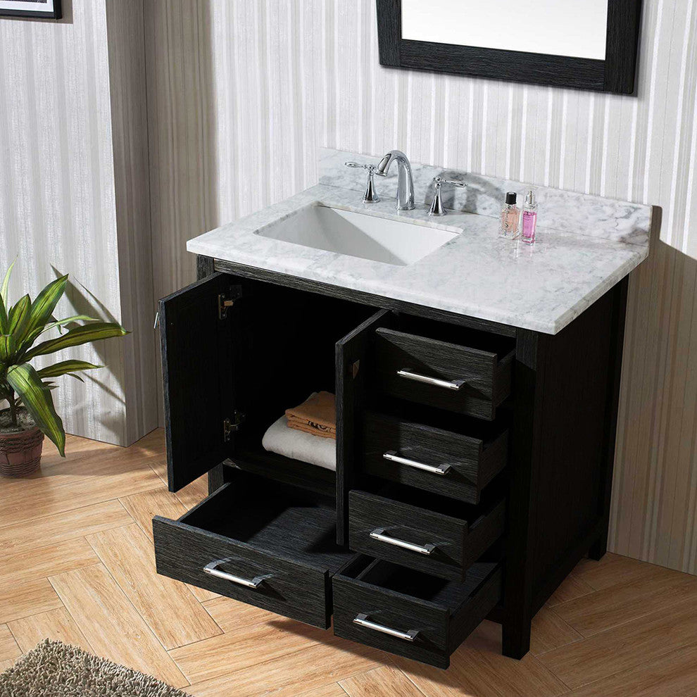 Caroline Premium 36" Single Bathroom Vanity, Zebra Gray With Marble Top