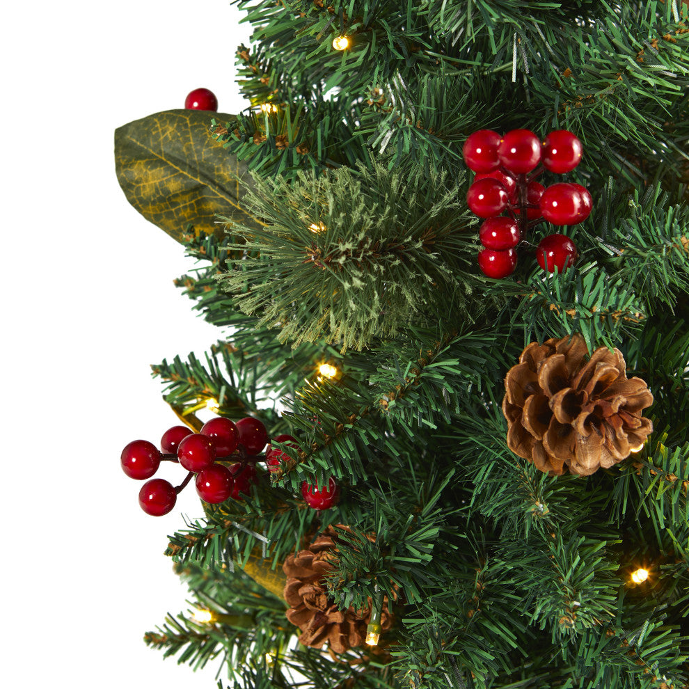 2' Pine, Pinecone & Berries Faux Xmas Tree With 35 Lights & 86 Bendable Branches