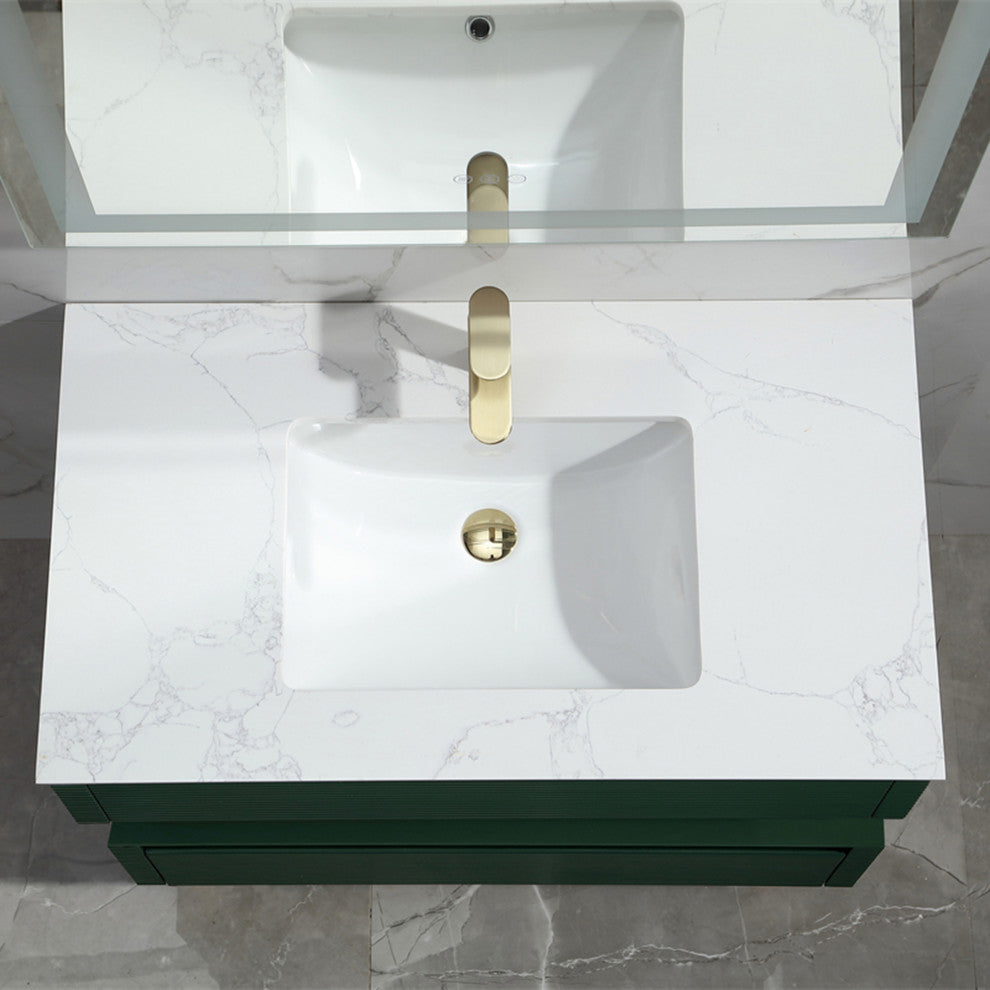 36" Solid Wood Wall-Mounted Bath Vanity Set, Green