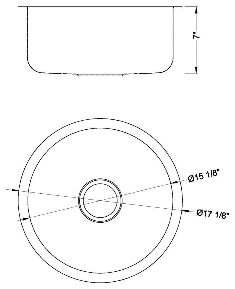 17" Undermount Single Bowl Kitchen/Bar/Prep Sink Round, 18 Gauge