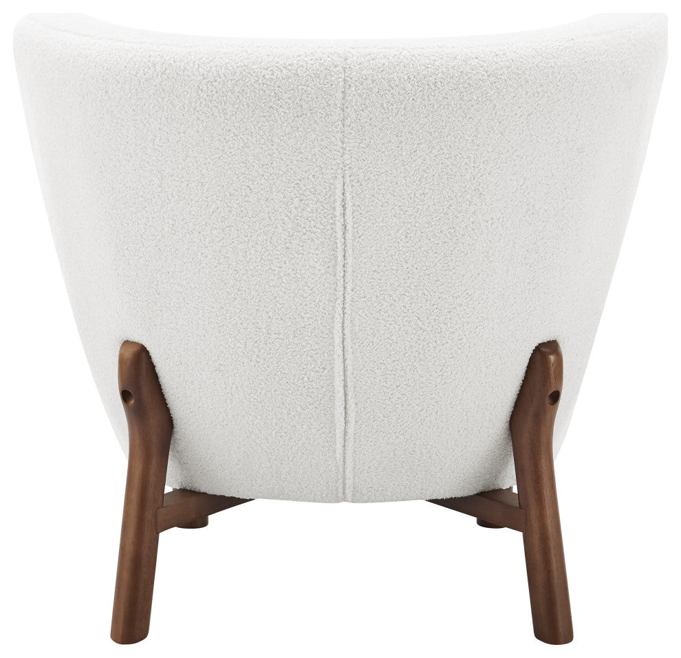 Beatrice Lounge Chair, White Fabric With Walnut Stained Wood Legs